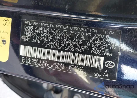 2005 Lexus Es 330 из США, поврежденный, VIN JTHBA30G155087842